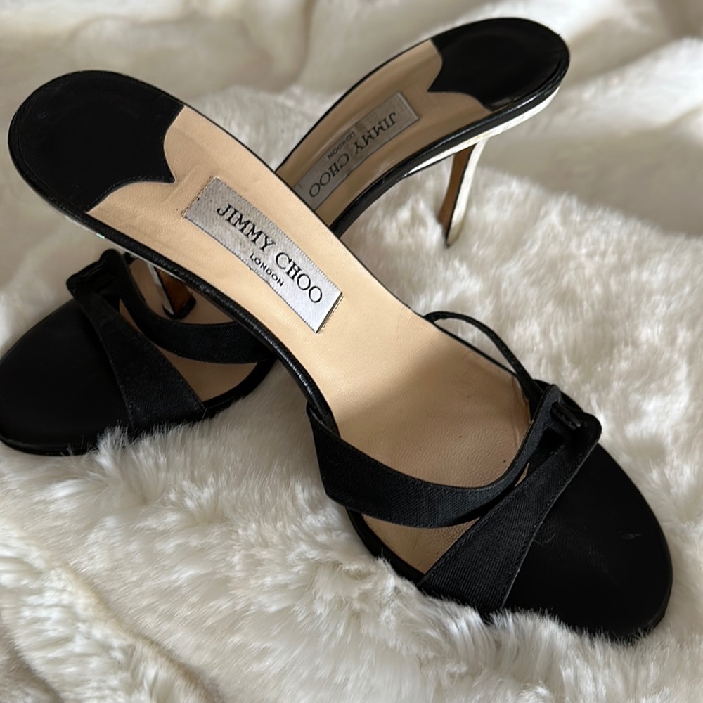 Jimmy Choo Black Satin Mule Heels